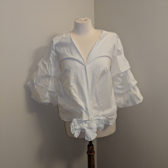 White Ruffle Sleeve Wrap Blouse - Picture 3 of 4